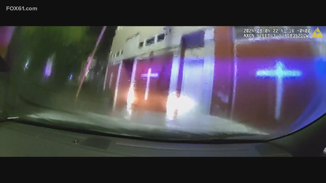 Video captures suspect stealing New Haven police cruiser, crashing into church [Video]