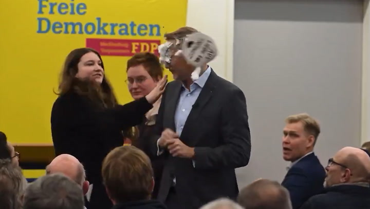 Germanys former finance minister slapped with soap cake | News [Video]